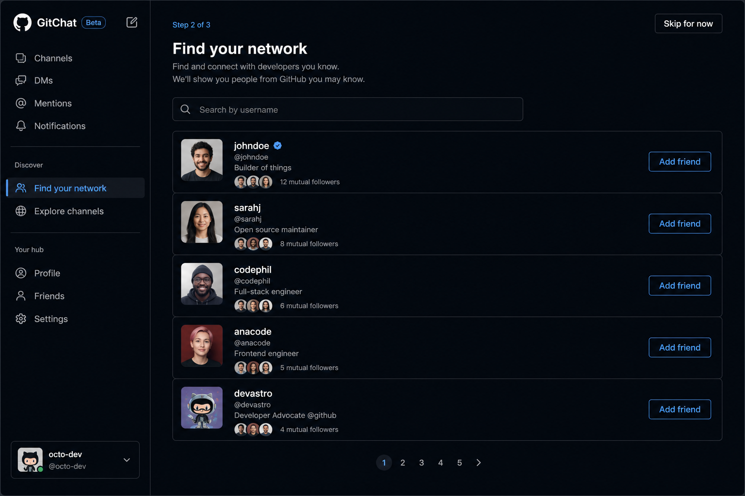 GitChat network search with mutual followers